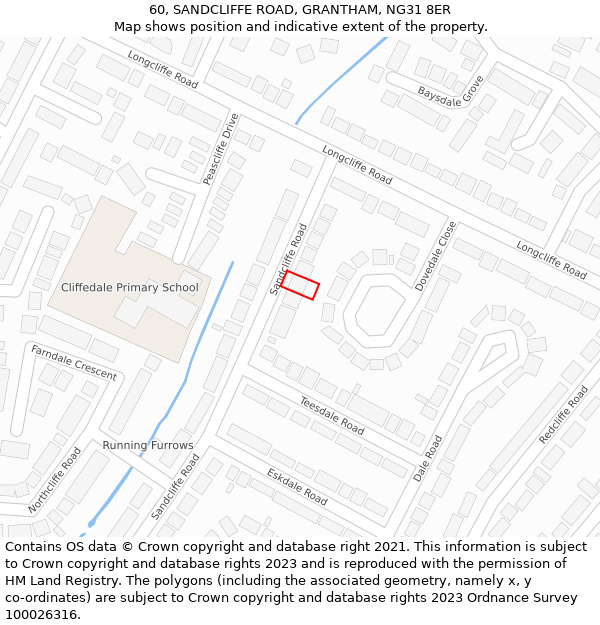 60, SANDCLIFFE ROAD, GRANTHAM, NG31 8ER: Location map and indicative extent of plot