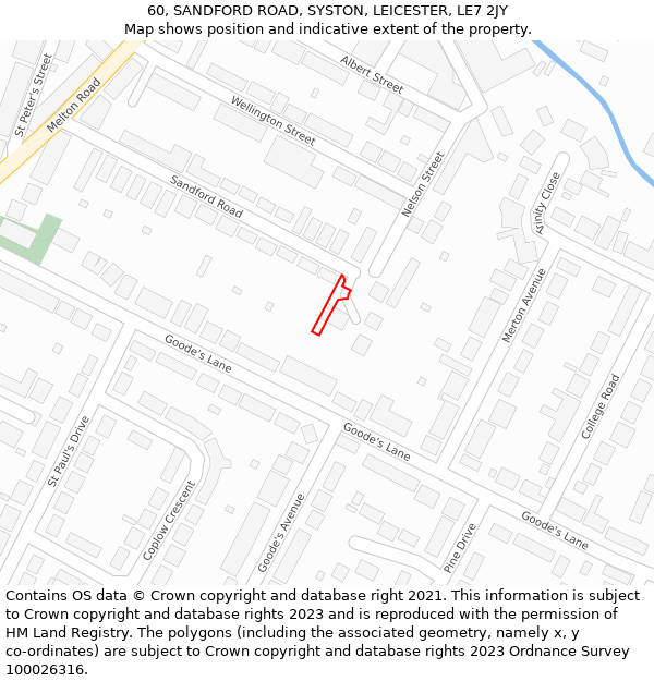 60, SANDFORD ROAD, SYSTON, LEICESTER, LE7 2JY: Location map and indicative extent of plot