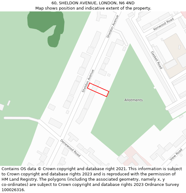 60, SHELDON AVENUE, LONDON, N6 4ND: Location map and indicative extent of plot