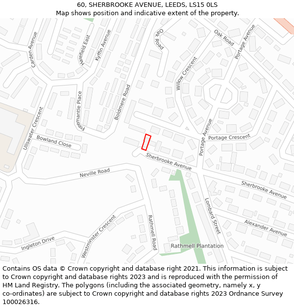 60, SHERBROOKE AVENUE, LEEDS, LS15 0LS: Location map and indicative extent of plot