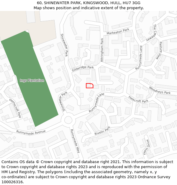 60, SHINEWATER PARK, KINGSWOOD, HULL, HU7 3GG: Location map and indicative extent of plot