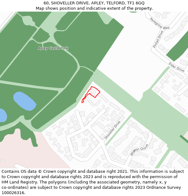 60, SHOVELLER DRIVE, APLEY, TELFORD, TF1 6GQ: Location map and indicative extent of plot