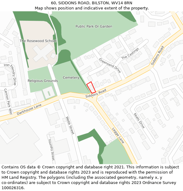 60, SIDDONS ROAD, BILSTON, WV14 8RN: Location map and indicative extent of plot