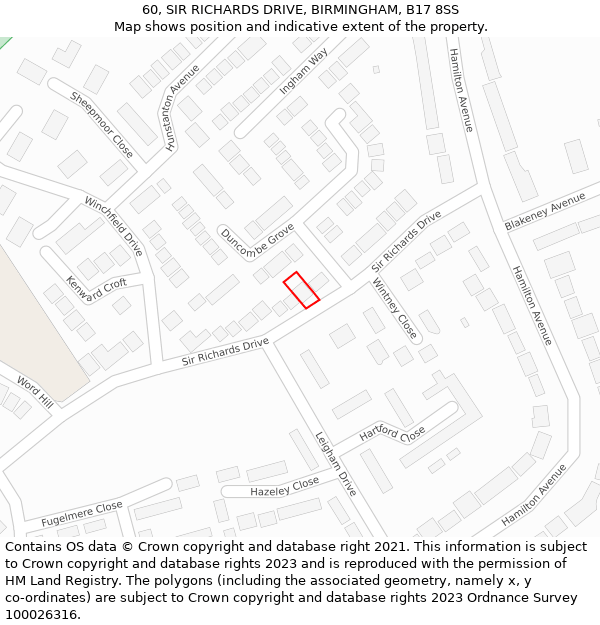 60, SIR RICHARDS DRIVE, BIRMINGHAM, B17 8SS: Location map and indicative extent of plot