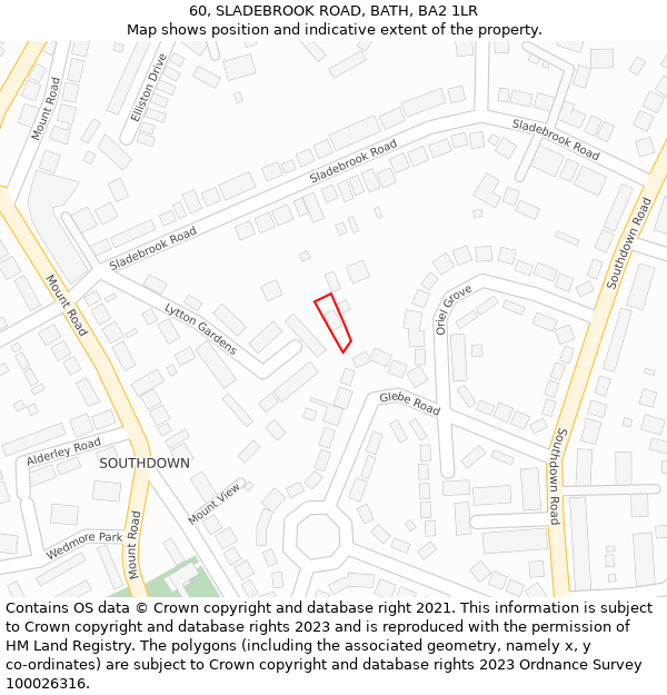 60, SLADEBROOK ROAD, BATH, BA2 1LR: Location map and indicative extent of plot
