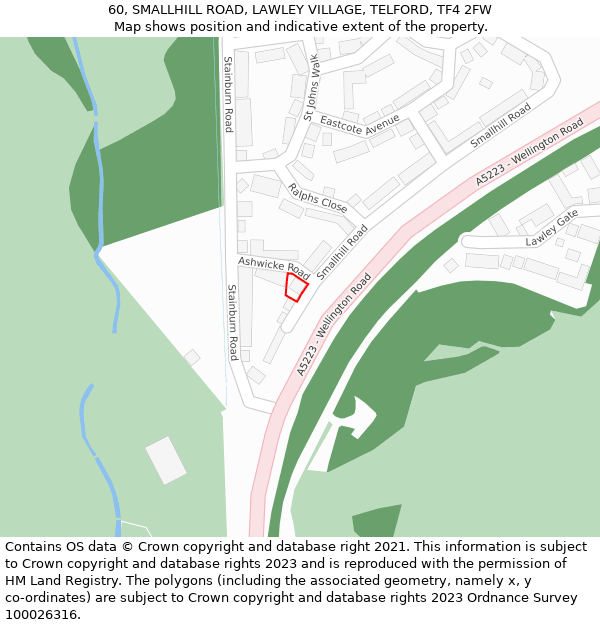 60, SMALLHILL ROAD, LAWLEY VILLAGE, TELFORD, TF4 2FW: Location map and indicative extent of plot