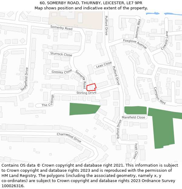 60, SOMERBY ROAD, THURNBY, LEICESTER, LE7 9PR: Location map and indicative extent of plot
