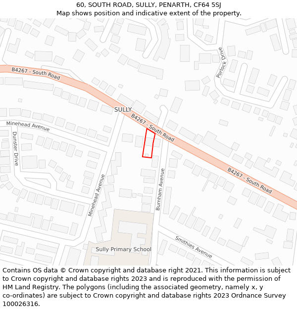 60, SOUTH ROAD, SULLY, PENARTH, CF64 5SJ: Location map and indicative extent of plot