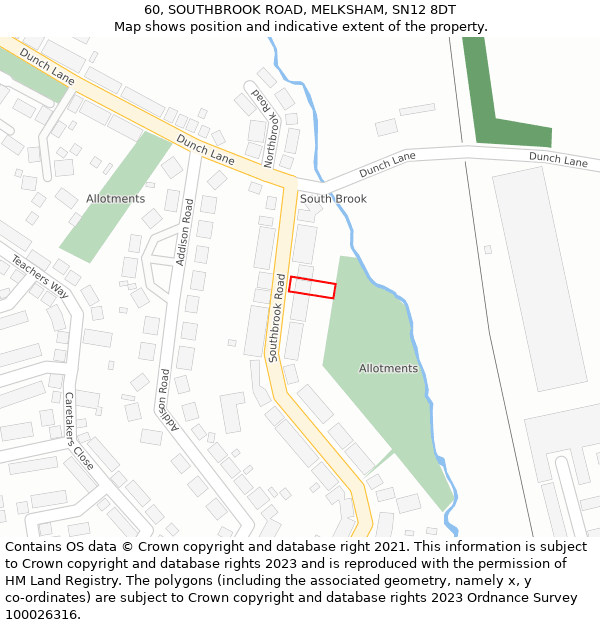 60, SOUTHBROOK ROAD, MELKSHAM, SN12 8DT: Location map and indicative extent of plot