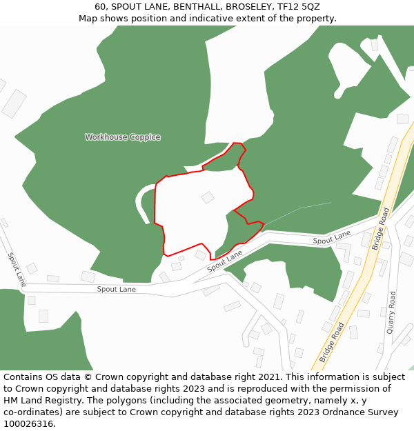 60, SPOUT LANE, BENTHALL, BROSELEY, TF12 5QZ: Location map and indicative extent of plot