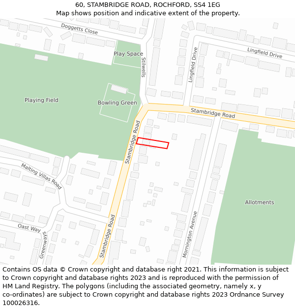 60, STAMBRIDGE ROAD, ROCHFORD, SS4 1EG: Location map and indicative extent of plot