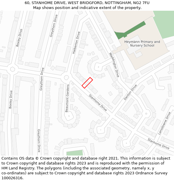 60, STANHOME DRIVE, WEST BRIDGFORD, NOTTINGHAM, NG2 7FU: Location map and indicative extent of plot