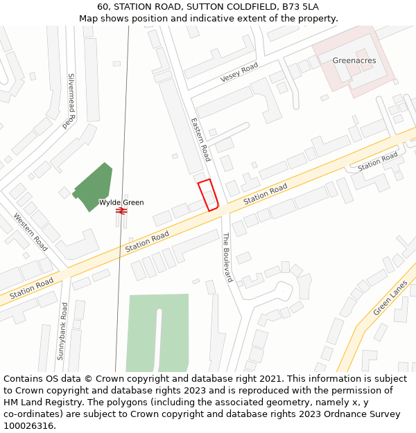 60, STATION ROAD, SUTTON COLDFIELD, B73 5LA: Location map and indicative extent of plot