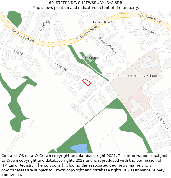 60, STEEPSIDE, SHREWSBURY, SY3 6DR: Location map and indicative extent of plot