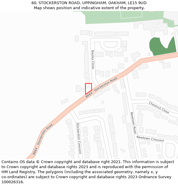 60, STOCKERSTON ROAD, UPPINGHAM, OAKHAM, LE15 9UD: Location map and indicative extent of plot