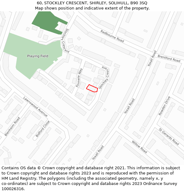 60, STOCKLEY CRESCENT, SHIRLEY, SOLIHULL, B90 3SQ: Location map and indicative extent of plot