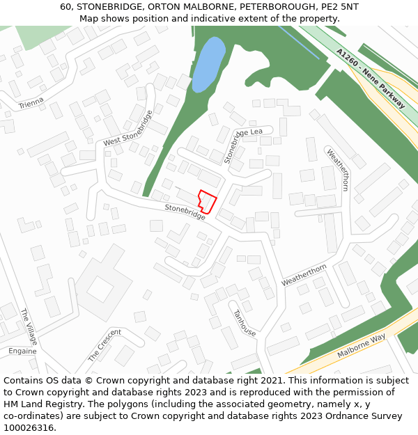 60, STONEBRIDGE, ORTON MALBORNE, PETERBOROUGH, PE2 5NT: Location map and indicative extent of plot