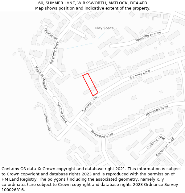 60, SUMMER LANE, WIRKSWORTH, MATLOCK, DE4 4EB: Location map and indicative extent of plot