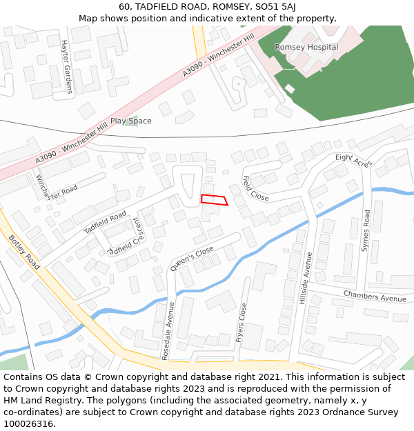 60, TADFIELD ROAD, ROMSEY, SO51 5AJ: Location map and indicative extent of plot