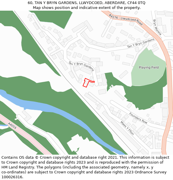 60, TAN Y BRYN GARDENS, LLWYDCOED, ABERDARE, CF44 0TQ: Location map and indicative extent of plot