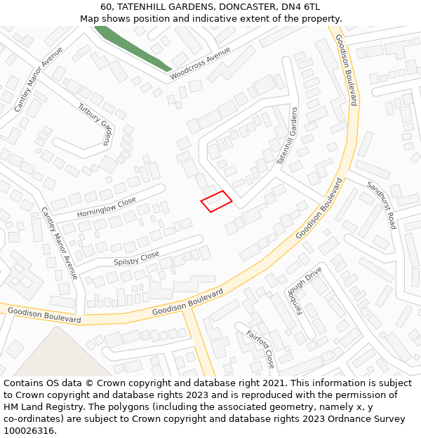 60, TATENHILL GARDENS, DONCASTER, DN4 6TL: Location map and indicative extent of plot