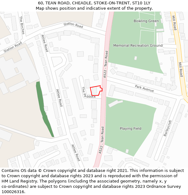 60, TEAN ROAD, CHEADLE, STOKE-ON-TRENT, ST10 1LY: Location map and indicative extent of plot