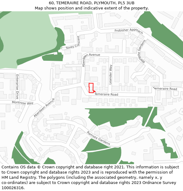 60, TEMERAIRE ROAD, PLYMOUTH, PL5 3UB: Location map and indicative extent of plot