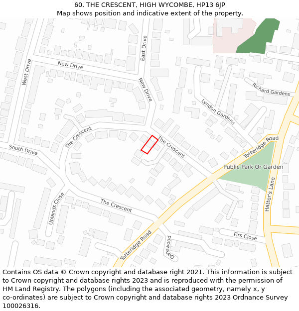 60, THE CRESCENT, HIGH WYCOMBE, HP13 6JP: Location map and indicative extent of plot