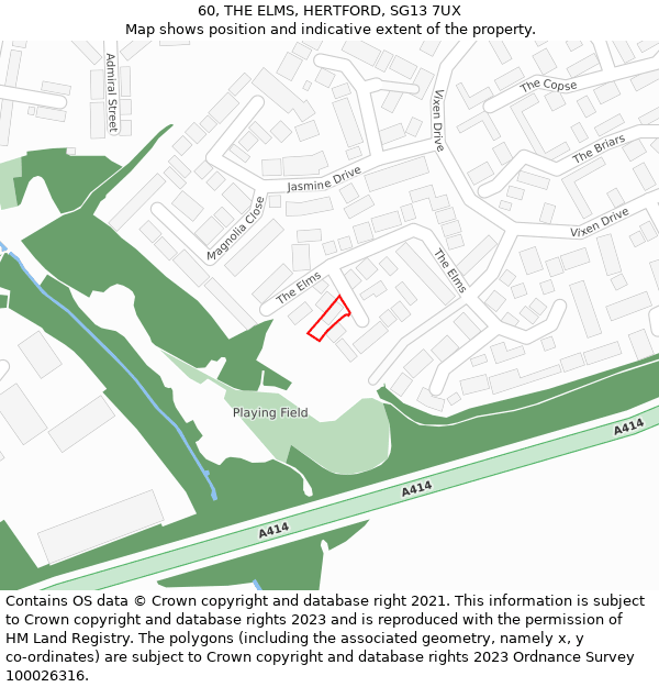 60, THE ELMS, HERTFORD, SG13 7UX: Location map and indicative extent of plot