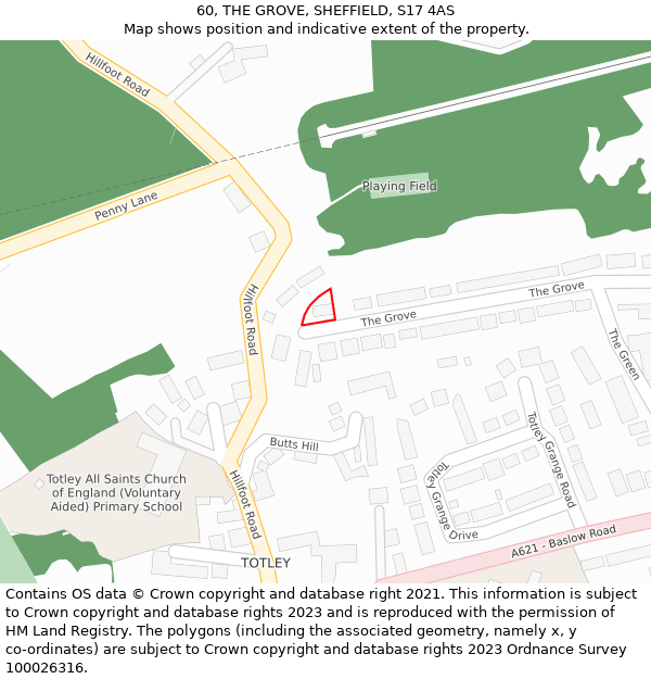 60, THE GROVE, SHEFFIELD, S17 4AS: Location map and indicative extent of plot