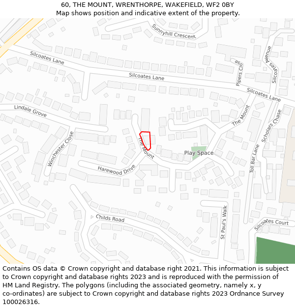 60, THE MOUNT, WRENTHORPE, WAKEFIELD, WF2 0BY: Location map and indicative extent of plot