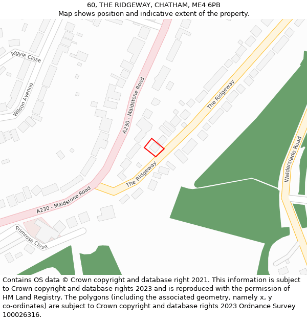 60, THE RIDGEWAY, CHATHAM, ME4 6PB: Location map and indicative extent of plot