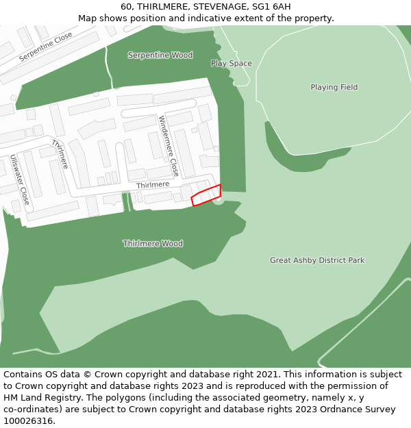 60, THIRLMERE, STEVENAGE, SG1 6AH: Location map and indicative extent of plot