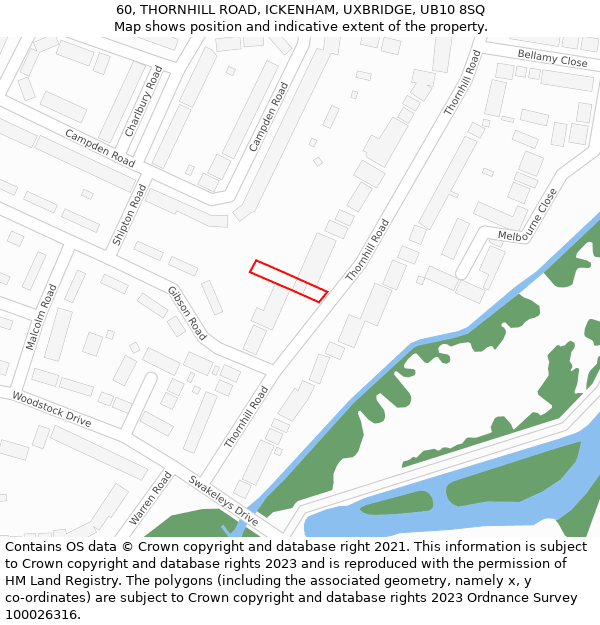 60, THORNHILL ROAD, ICKENHAM, UXBRIDGE, UB10 8SQ: Location map and indicative extent of plot