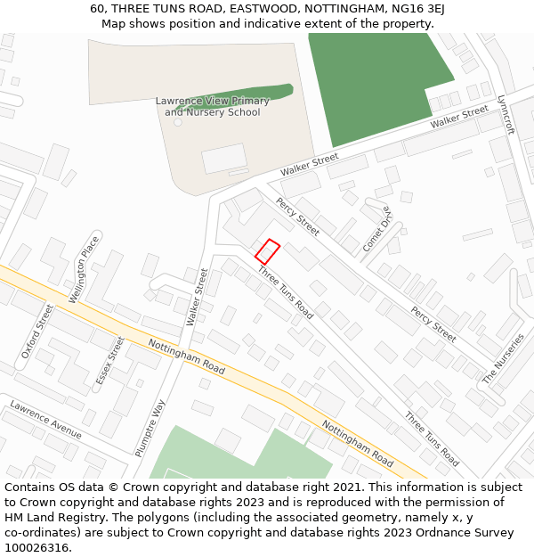 60, THREE TUNS ROAD, EASTWOOD, NOTTINGHAM, NG16 3EJ: Location map and indicative extent of plot