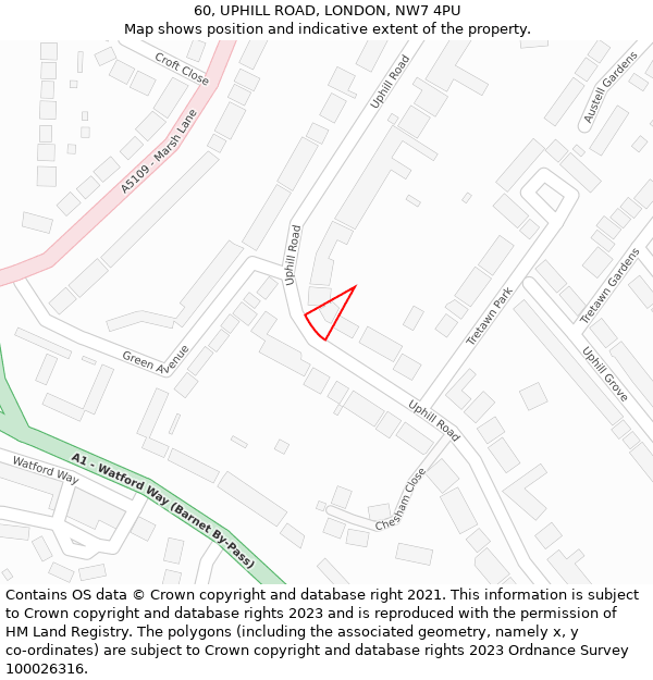 60, UPHILL ROAD, LONDON, NW7 4PU: Location map and indicative extent of plot