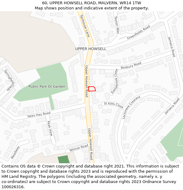 60, UPPER HOWSELL ROAD, MALVERN, WR14 1TW: Location map and indicative extent of plot