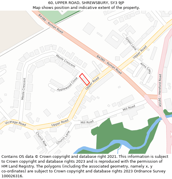 60, UPPER ROAD, SHREWSBURY, SY3 9JP: Location map and indicative extent of plot