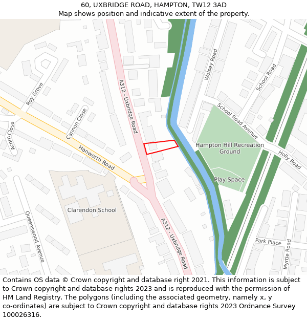 60, UXBRIDGE ROAD, HAMPTON, TW12 3AD: Location map and indicative extent of plot