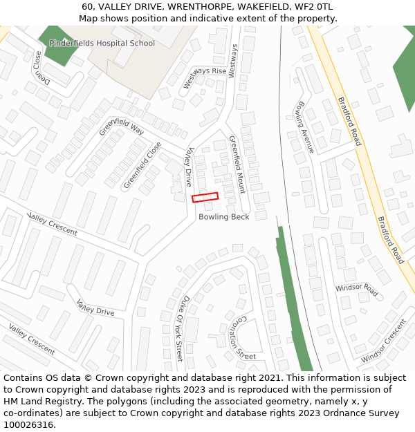 60, VALLEY DRIVE, WRENTHORPE, WAKEFIELD, WF2 0TL: Location map and indicative extent of plot