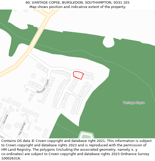 60, VANTAGE COPSE, BURSLEDON, SOUTHAMPTON, SO31 1ES: Location map and indicative extent of plot