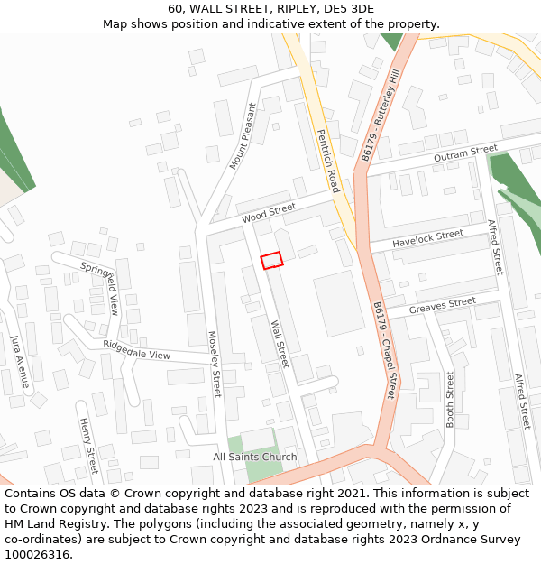 60, WALL STREET, RIPLEY, DE5 3DE: Location map and indicative extent of plot