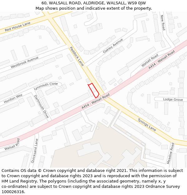 60, WALSALL ROAD, ALDRIDGE, WALSALL, WS9 0JW: Location map and indicative extent of plot