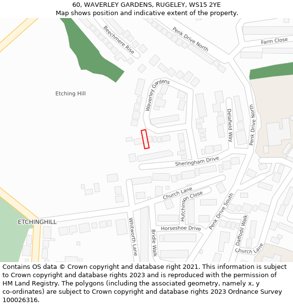 60, WAVERLEY GARDENS, RUGELEY, WS15 2YE: Location map and indicative extent of plot