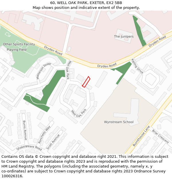 60, WELL OAK PARK, EXETER, EX2 5BB: Location map and indicative extent of plot