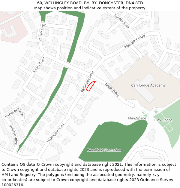 60, WELLINGLEY ROAD, BALBY, DONCASTER, DN4 8TD: Location map and indicative extent of plot