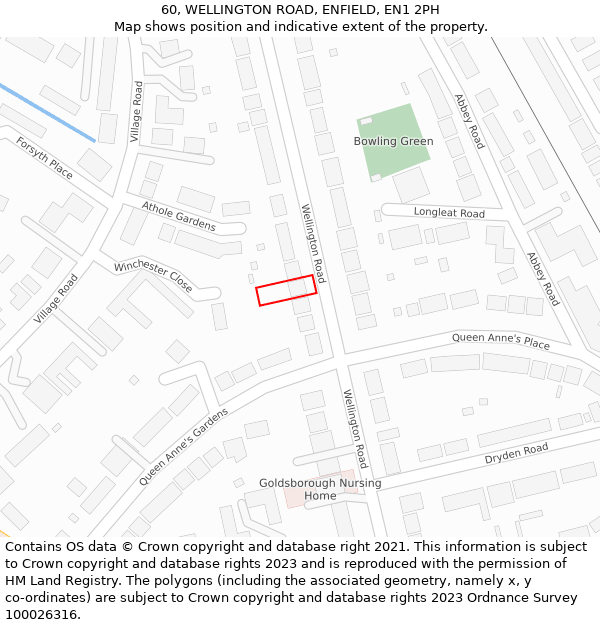 60, WELLINGTON ROAD, ENFIELD, EN1 2PH: Location map and indicative extent of plot