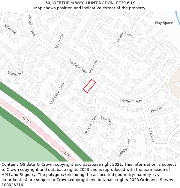 60, WERTHEIM WAY, HUNTINGDON, PE29 6UX: Location map and indicative extent of plot