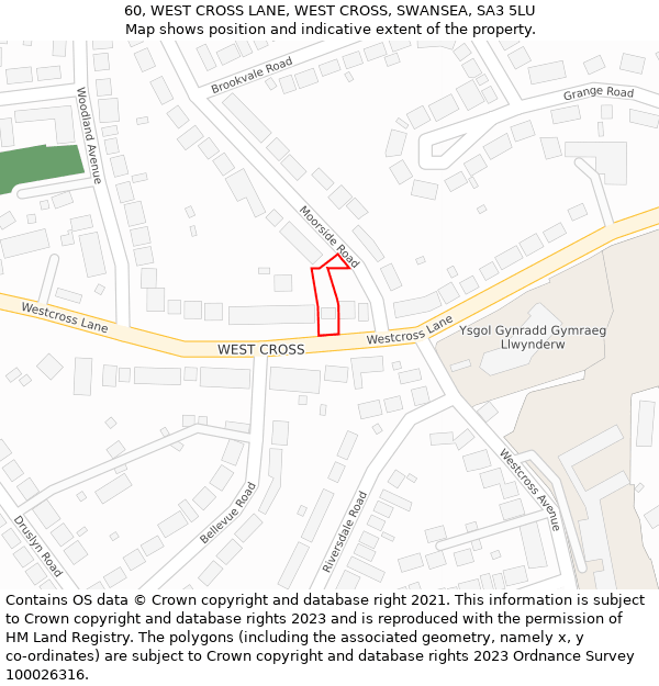 60, WEST CROSS LANE, WEST CROSS, SWANSEA, SA3 5LU: Location map and indicative extent of plot