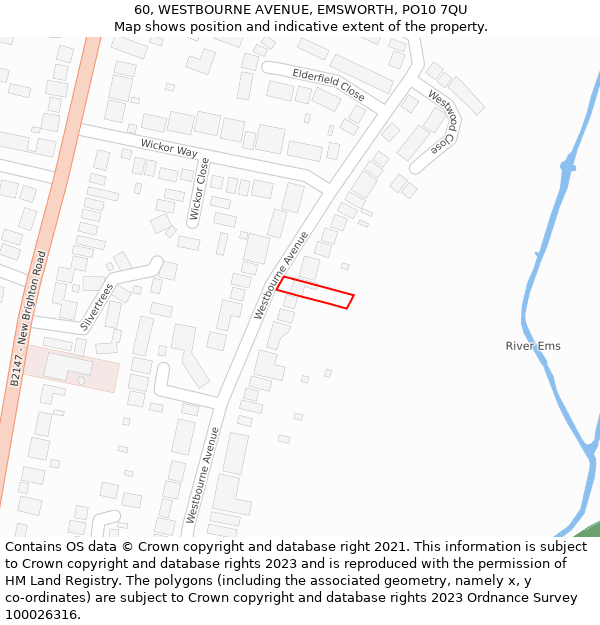60, WESTBOURNE AVENUE, EMSWORTH, PO10 7QU: Location map and indicative extent of plot